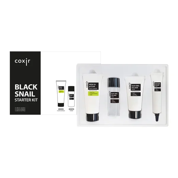 Zestaw Coxir Black Snail Green Tea Clear pianka + tonik + serum + krem [Coxir] - Coxir