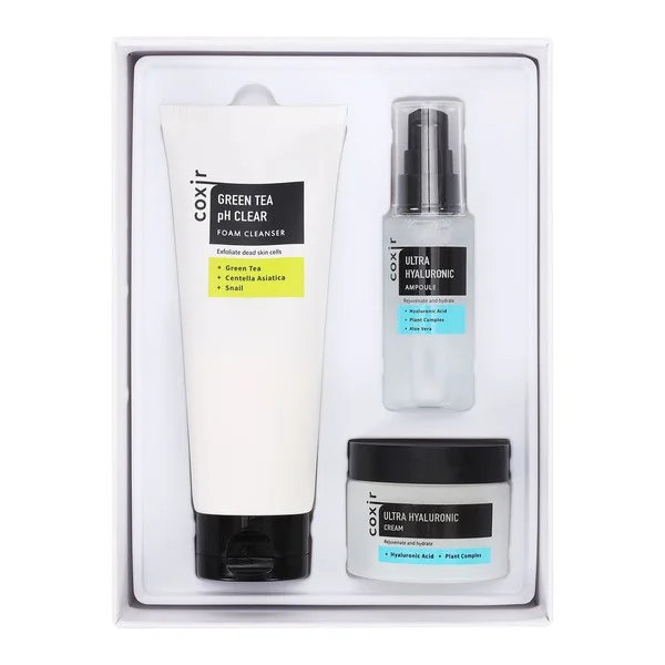 Zestaw Coxir Ultra Hyaluronic - pianka oczyszczająca 150ml + ampułka z kwasem hialuronowym 50ml + krem nawilżający 50ml [Coxir] - Coxir