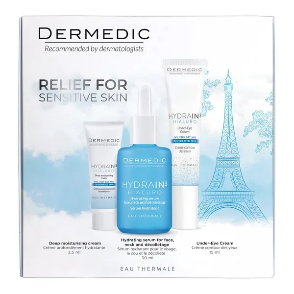 Zestaw Dermedic Hydrain 3 serum nawadniające 30ml + krem pod oczy 15ml + krem na dzień 2,5ml [Dermedic] - Dermedic