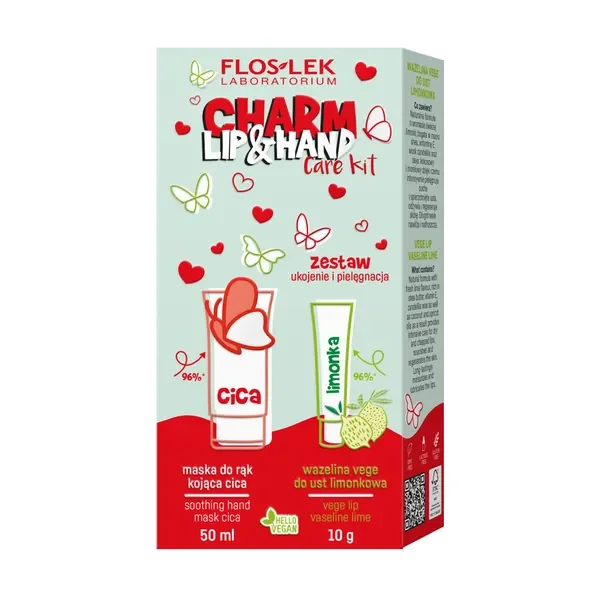 Zestaw Flos-Lek LIP & HAND CARE wazelina vege do ust limonka 10g + kojąca maska do rąk cica 50ml [FlosLek Pharma] - FlosLek Pharma