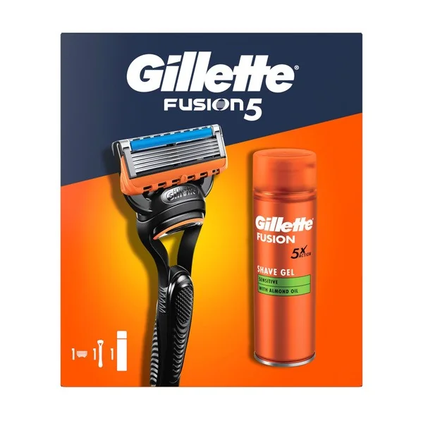 Zestaw Gillette maszynka do golenia Fusion5 + żel do golenia dla skóry wrażliwej 200ml - Gillette