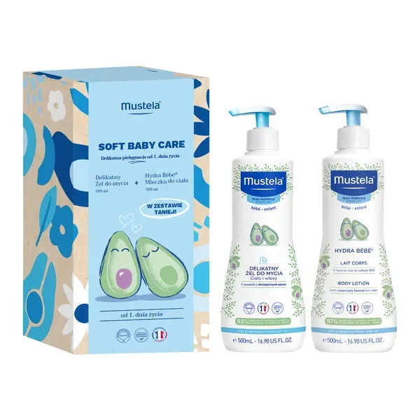 Zestaw Mustela Soft Baby Care żel do mycia 500ml + mleczko do ciała 500ml [Mustela] - Mustela