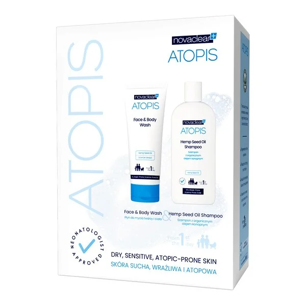 Zestaw Novaclear Atopis szampon z olejem konopnym 250ml + płyn do mycia 200ml - Novaclear