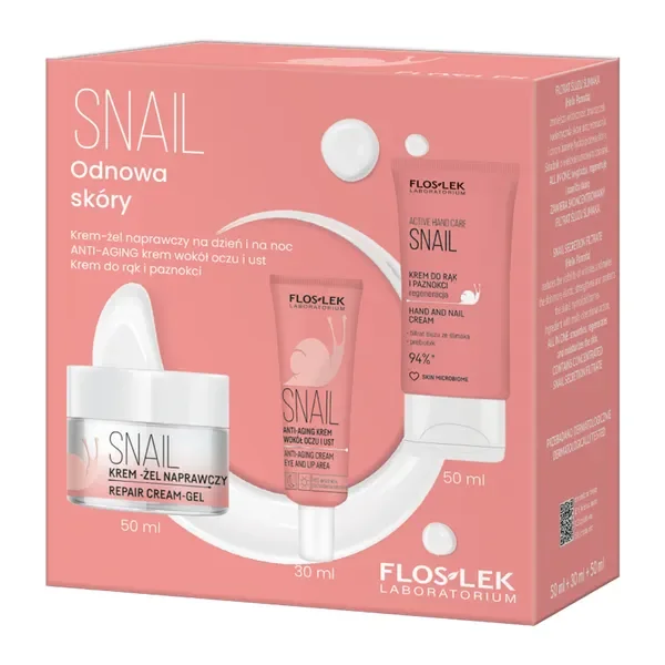Zestaw SNAIL odnowa skóry - krem-żel 50ml + krem wokół oczu 30ml + krem do rąk 50ml [FlosLek] - FlosLek Laboratorium